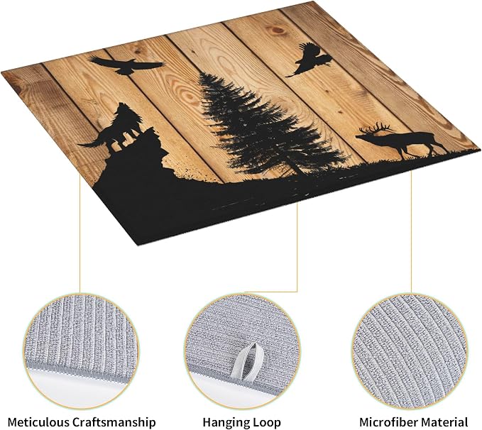 Retro Rustic Wolf Deer Forest Brown Wood