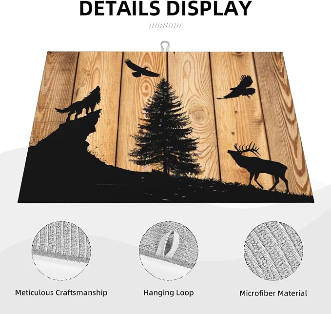 Retro Rustic Wolf Deer Forest Brown Wood