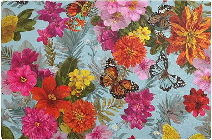 Colorful Tropical Flowers Butterflies