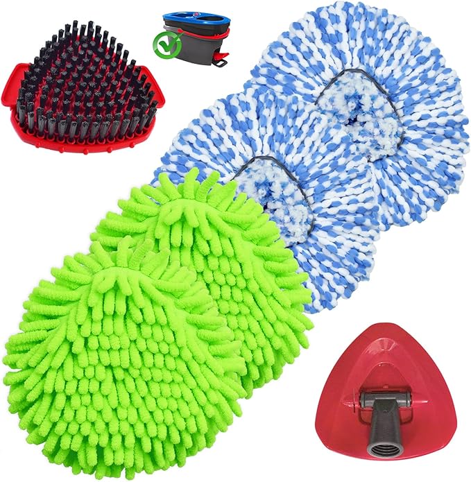 4 White&blue Mop Heads&1 Scrubber Mop Head&1 Mop Base