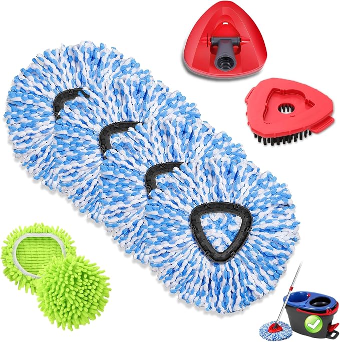 4 Blue Mop Heads+2 Green Mop+1 Gray Brush +1 Base