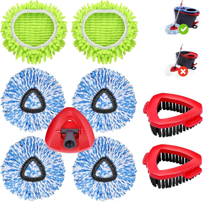 4 Blue Mop Heads+2 Green Mop+2 Brushes+1 Base