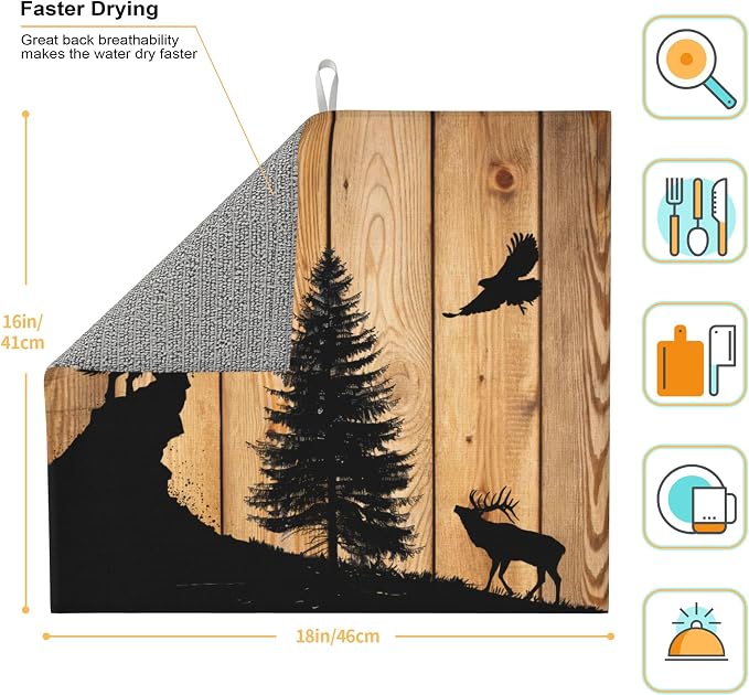 Retro Rustic Wolf Deer Forest Brown Wood
