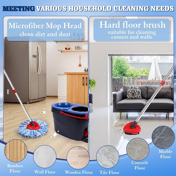 Blue Scrub Brush Mop Set