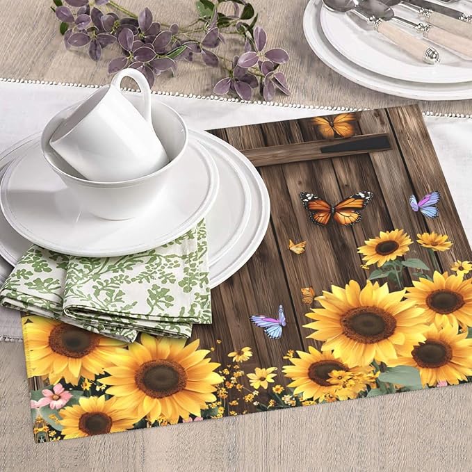 Brown Planks Sunflowers