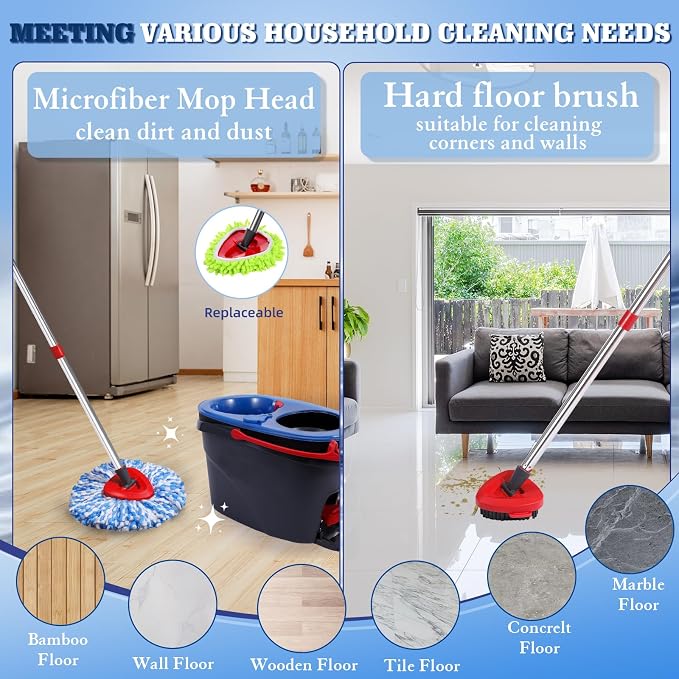 2 Blue Mop Heads+2 Green Mop+1 Brush +1 Base