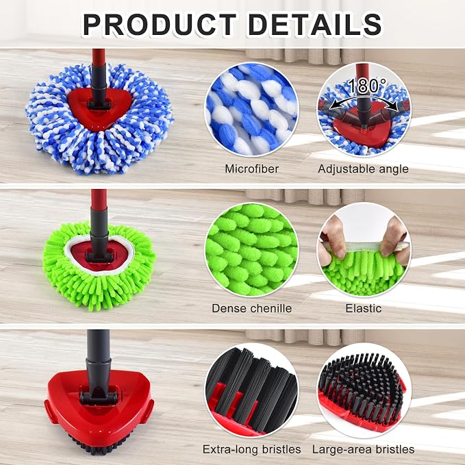 4 White&blue Mop Heads&1 Scrubber Mop Head&1 Mop Base