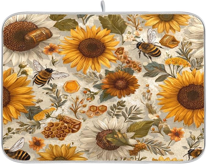 Beige Bees Sunflowers Daisy
