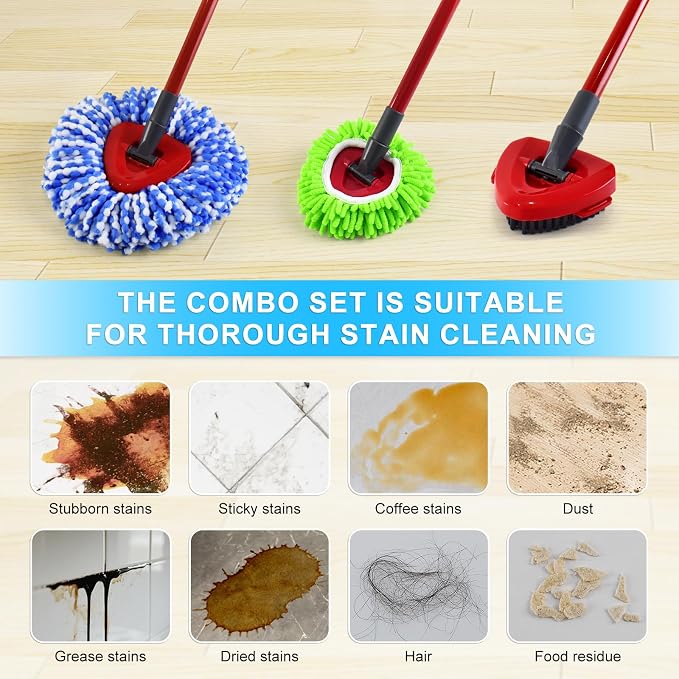 4 White&blue Mop Heads&1 Scrubber Mop Head&1 Mop Base