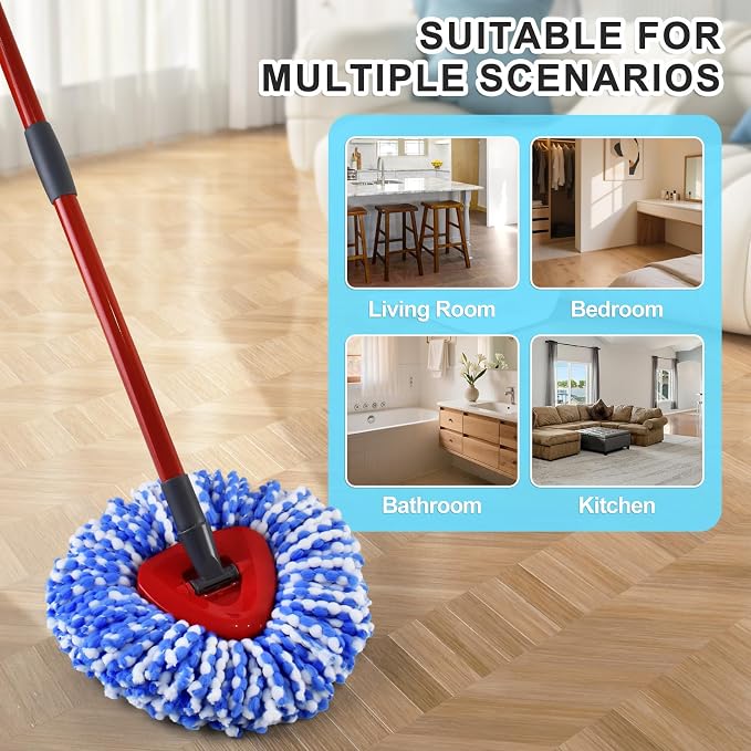 4 White&blue Mop Heads&1 Scrubber Mop Head&1 Mop Base