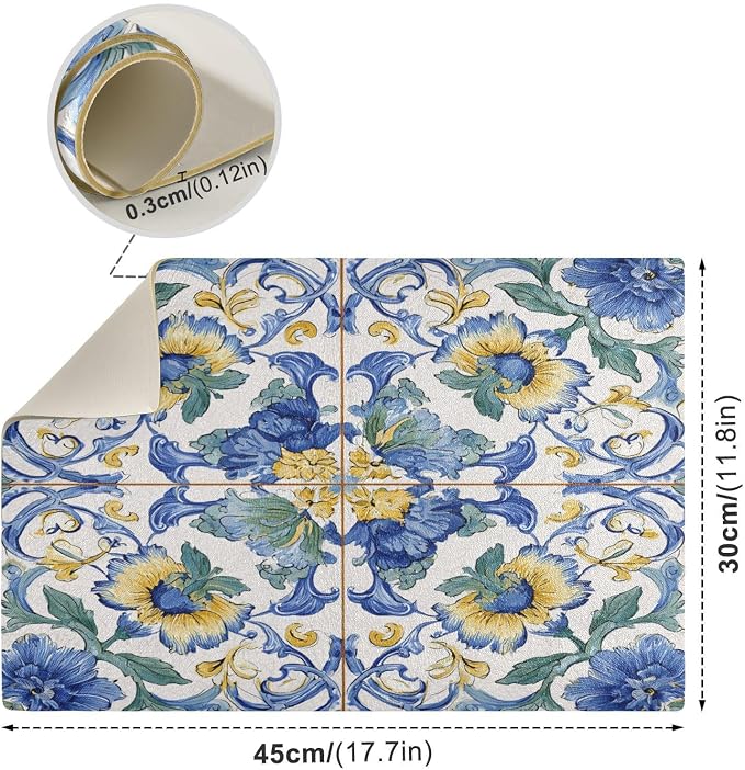Vintage Floral Blue and Yellow Tile