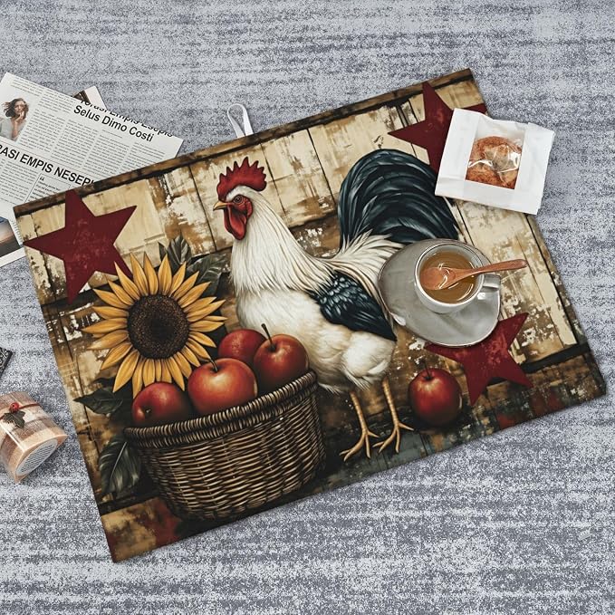 Farmhouse Rooster Sunflower Apples Basket Stars