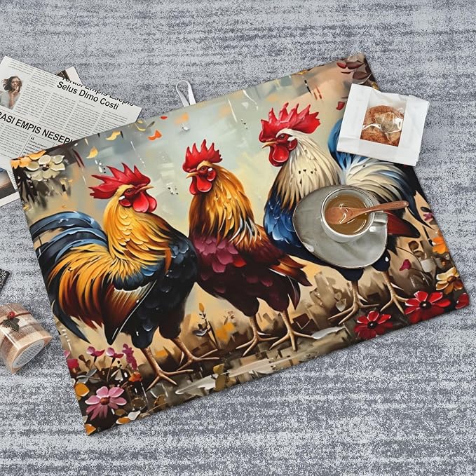 Colorful Roosters Floral Garden