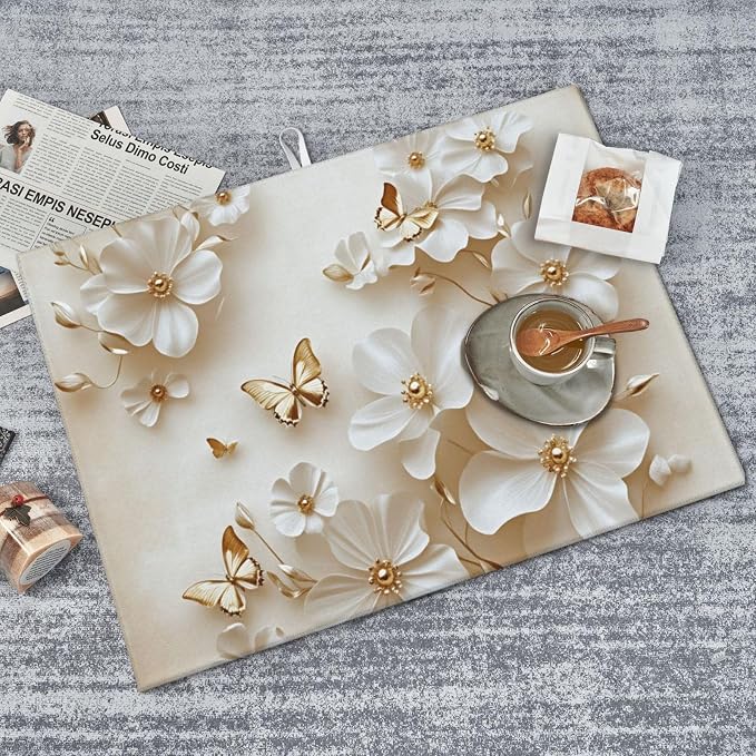 White Flowers Gold Butterflies Elegant