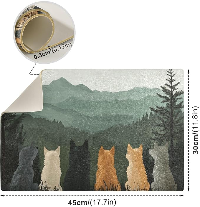 Cute Wolves Back and Green Mountain