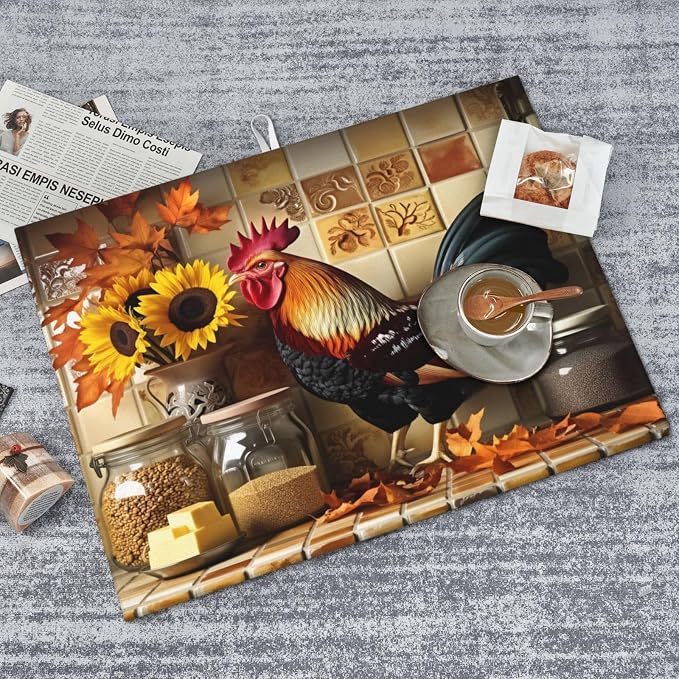 Rooster Sunflowers Autumn Leaves Kitchen