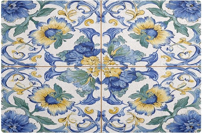 Vintage Floral Blue and Yellow Tile