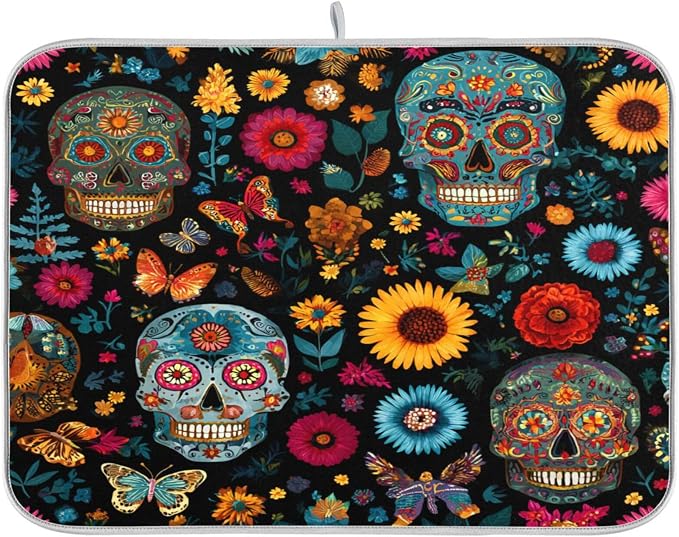 Mexican Skulls Flowers and Butterflies