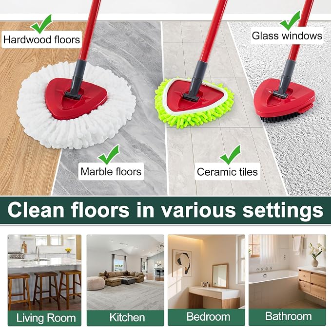 4 White&green Mop Heads&1 Scrubber Mop Head&1 Mop Base