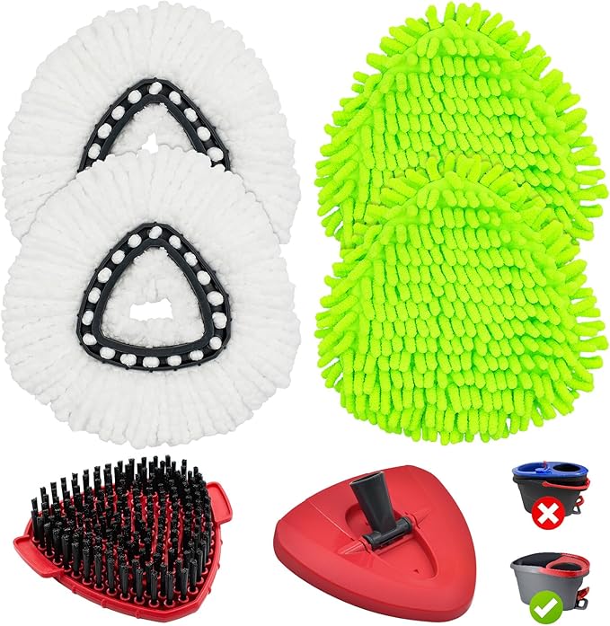 4 White&green Mop Heads&1 Scrubber Mop Head&1 Mop Base