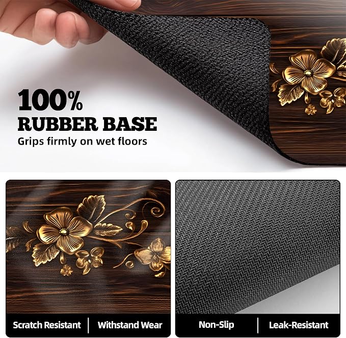 Dark Wood Gold Floral