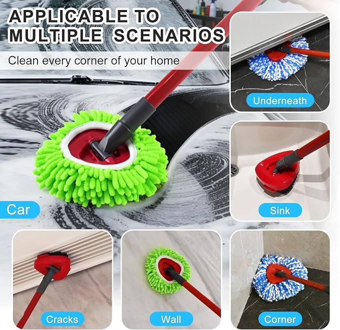 4 White&blue Mop Heads&1 Scrubber Mop Head&1 Mop Base