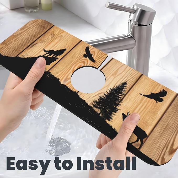 Retro Rustic Wolf Deer Forest Brown Wood