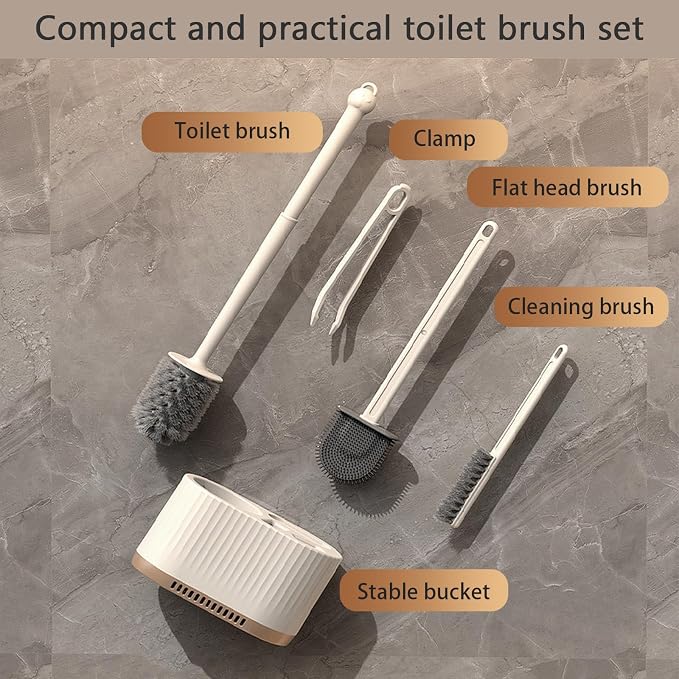 White 4 in 1 Toilet Brush and Holder Set