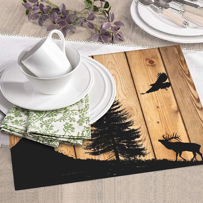 Retro Rustic Wolf Deer Forest Brown Wood