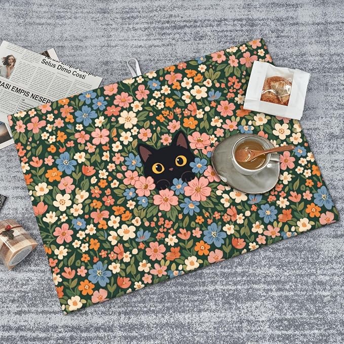 Cute Black Cat Floral